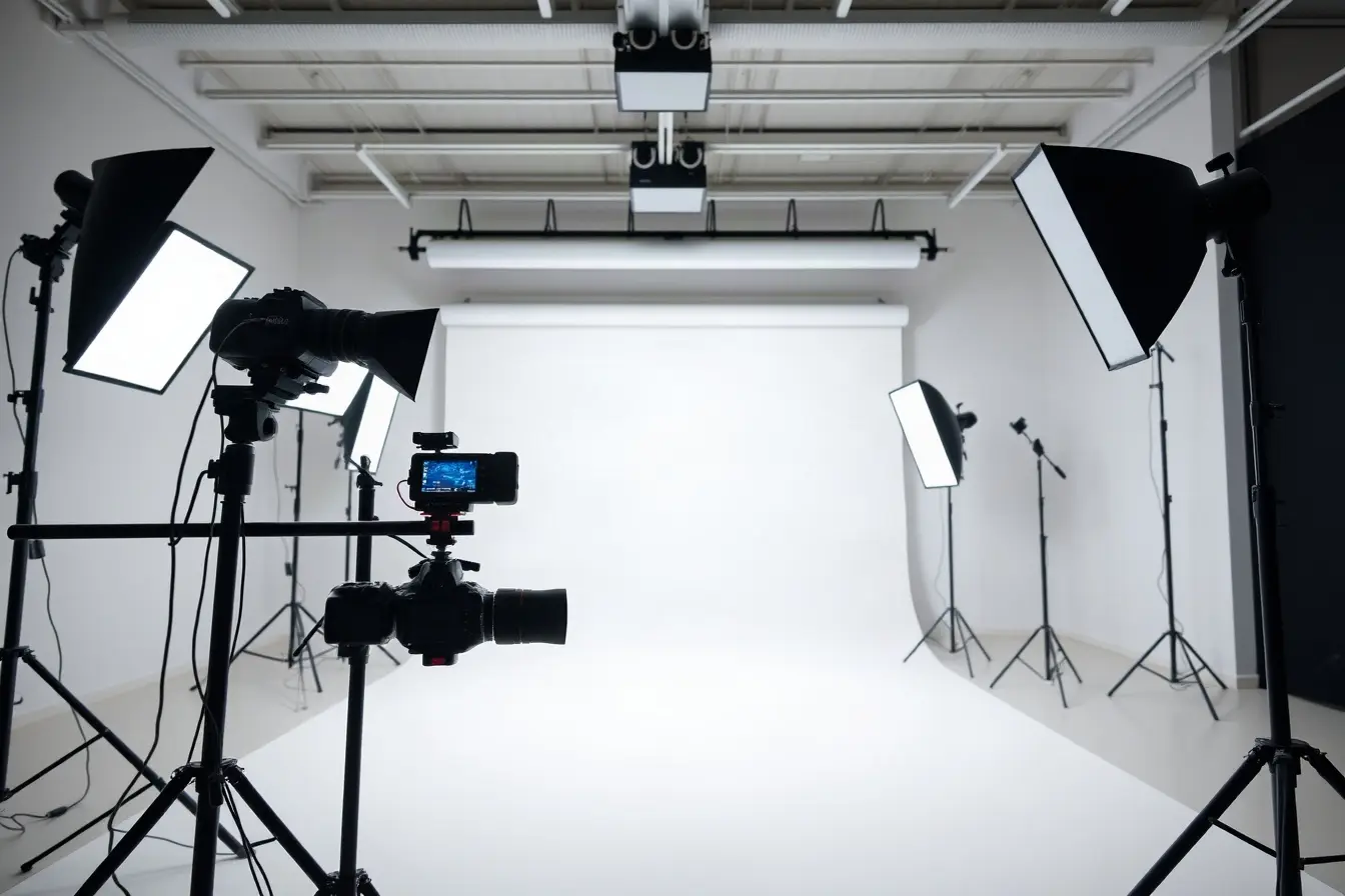Lighting setup for a product video in a bright studio